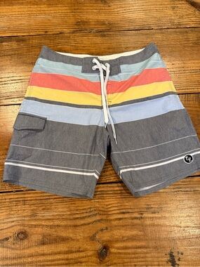 Ezekiel Striped Board Shorts Size 34 Surf Swim Trunks Orange County